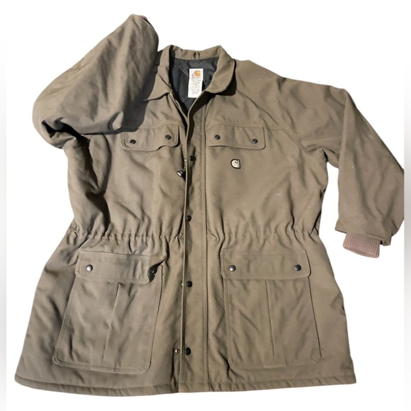 Vintage CARHARTT 4 Pocket Quilt Lined Chore Field Jacket Brown Mens XXL - Picture 2 of 6